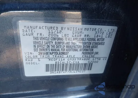 2013 Nissan Sentra Sv from USA, damaged, VIN 3N1AB7AP7DL639037